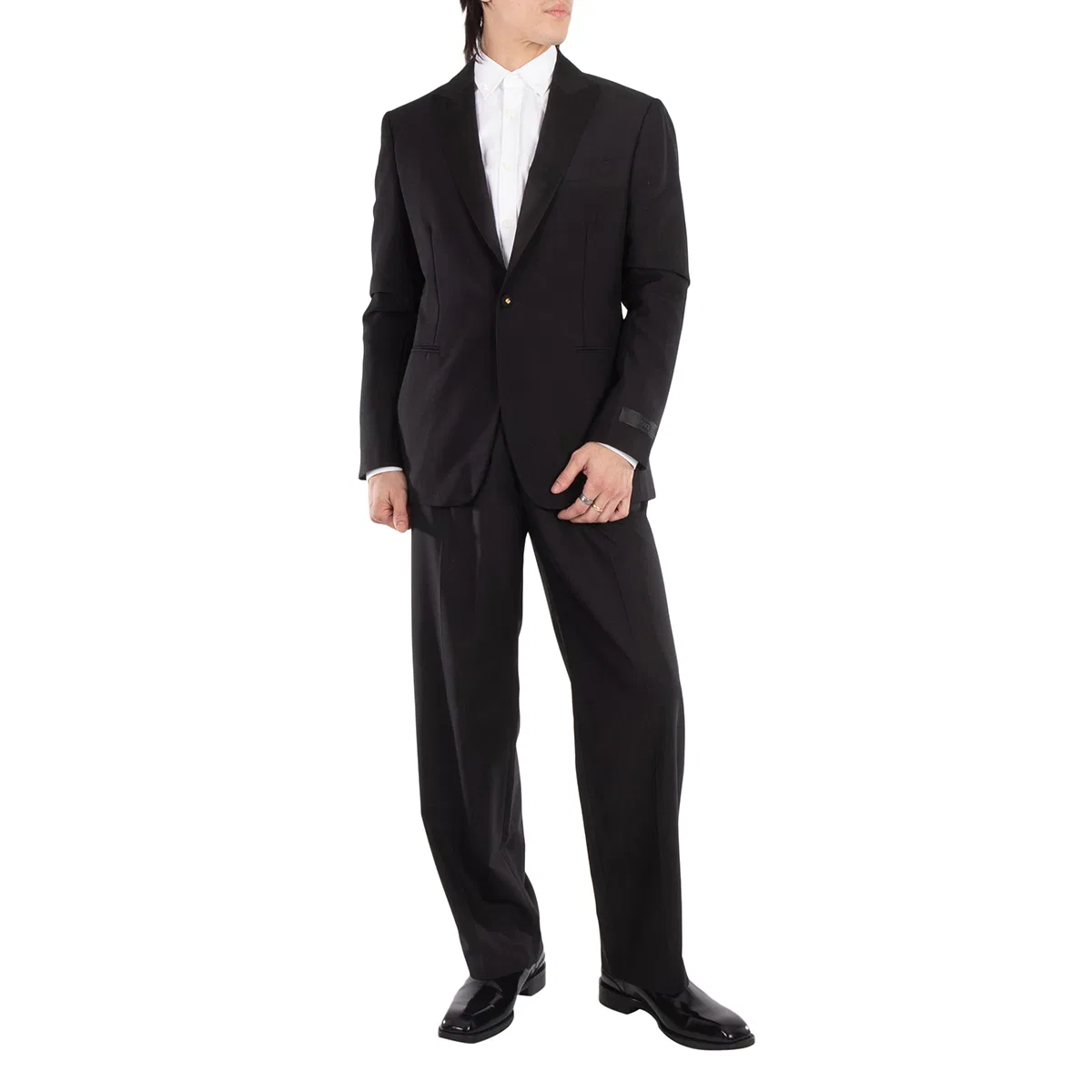 Блейзер однобортный с атласной отделкой Satin-Trim Single-Breasted Blazer Versace, Black — фото 4