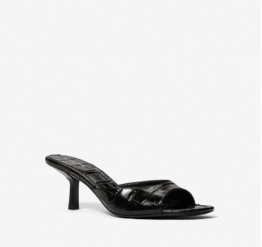 Мюли на каблуке с тиснением под крокодила Michael Kors Anita Crocodile Embossed Leather, черный — фото 2