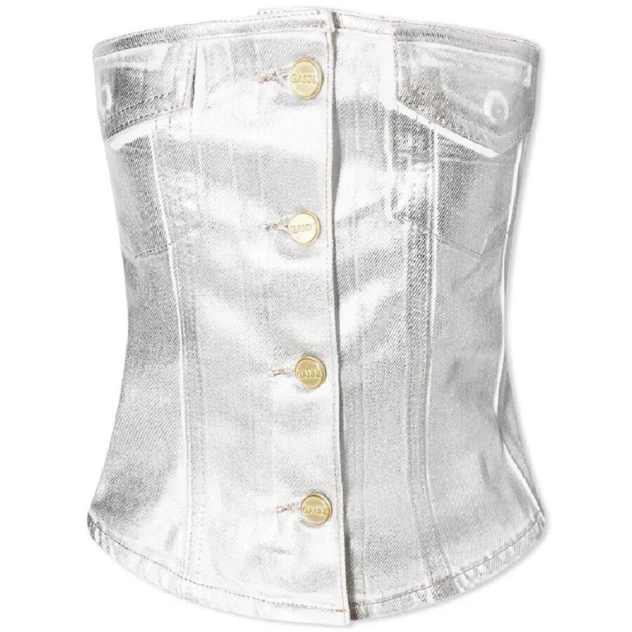 

Корсет Ganni Foil Denim, серебристый