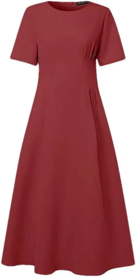 Женское элегантное платье миди с коротким рукавом Polyester, Wine Red