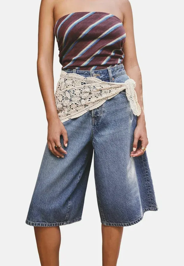 Шорты джинсовые Wide leg jorts, Next, mid blue crochet scarf, синий — фото 3