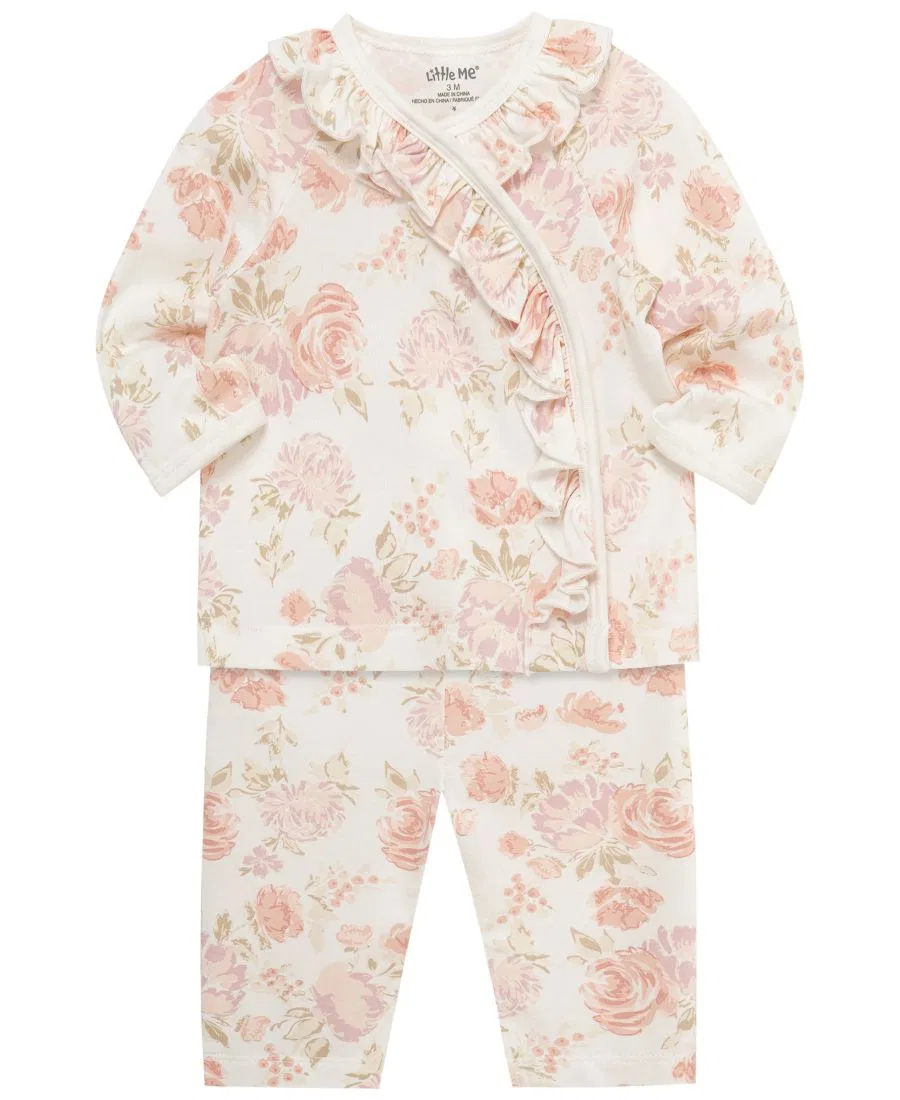 Комплект из топа и брюк с цветочным принтом Little Me, Pink Floral — фото 3