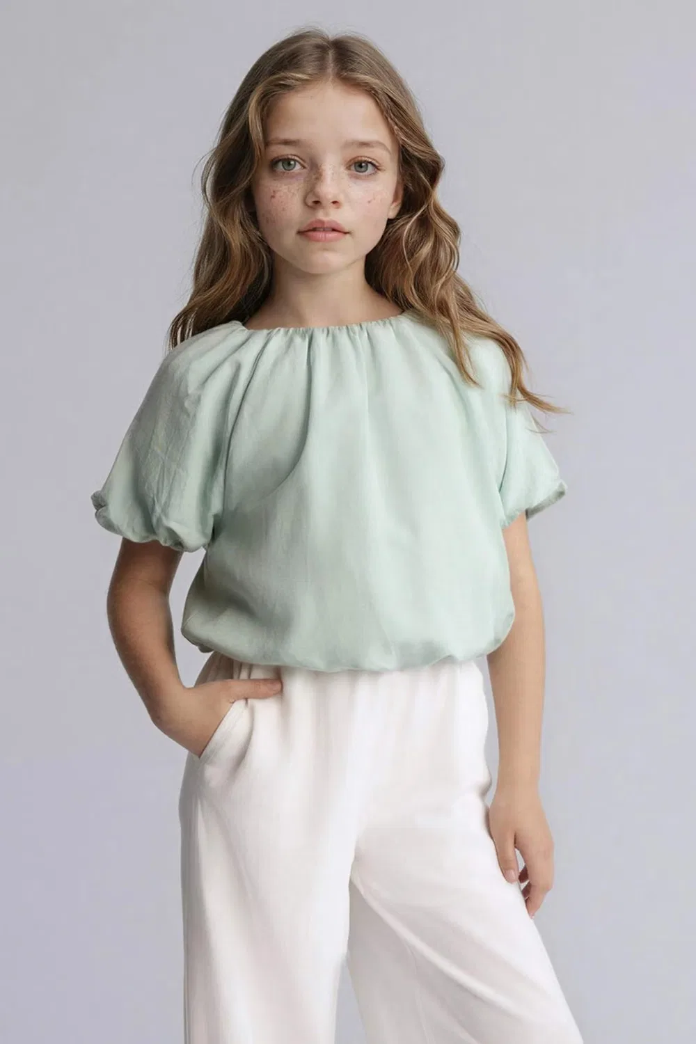Блузка с коротким рукавом Balloon Fit Defacto, зеленый
