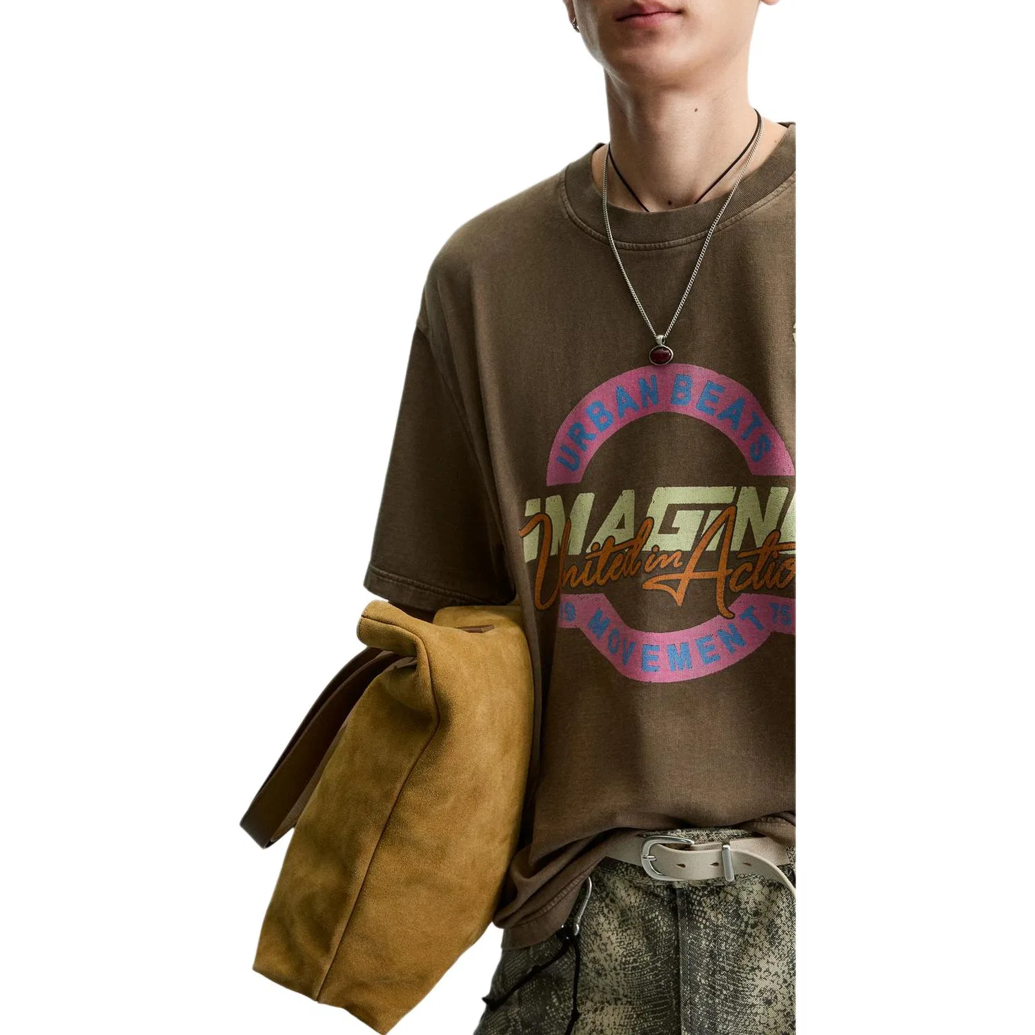 Мужской свитшот с круглым вырезом Brown ZARA — фото 4