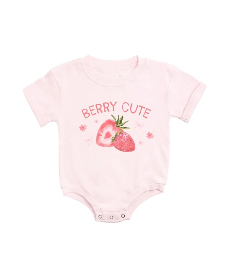 Детский боди-комбинезон с коротким рукавом, с принтом клубники Sweet Wink, Ballet Pink