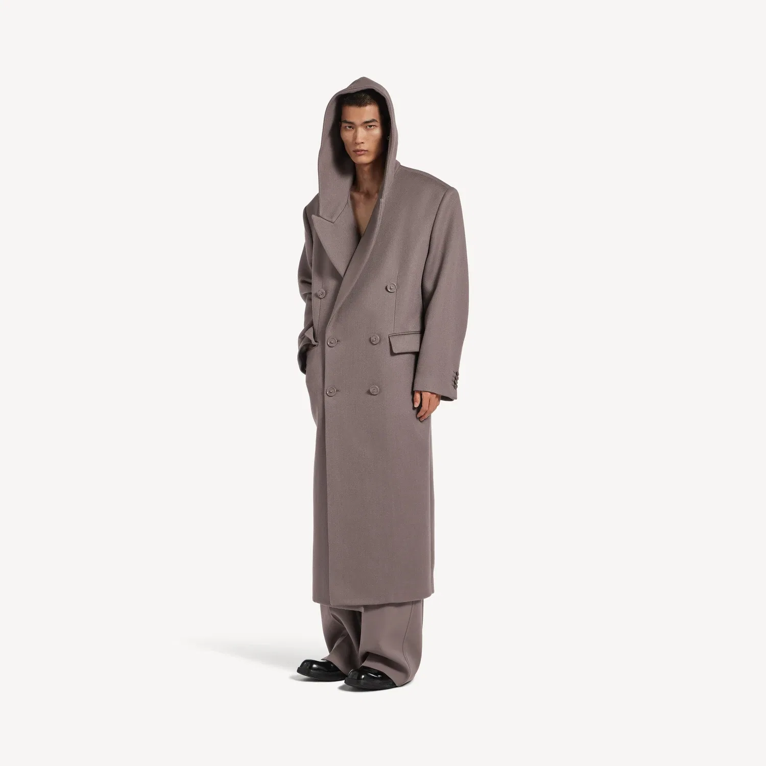 Мужское пальто-пиджак с капюшоном цвета дыма Balenciaga, серый — фото 2