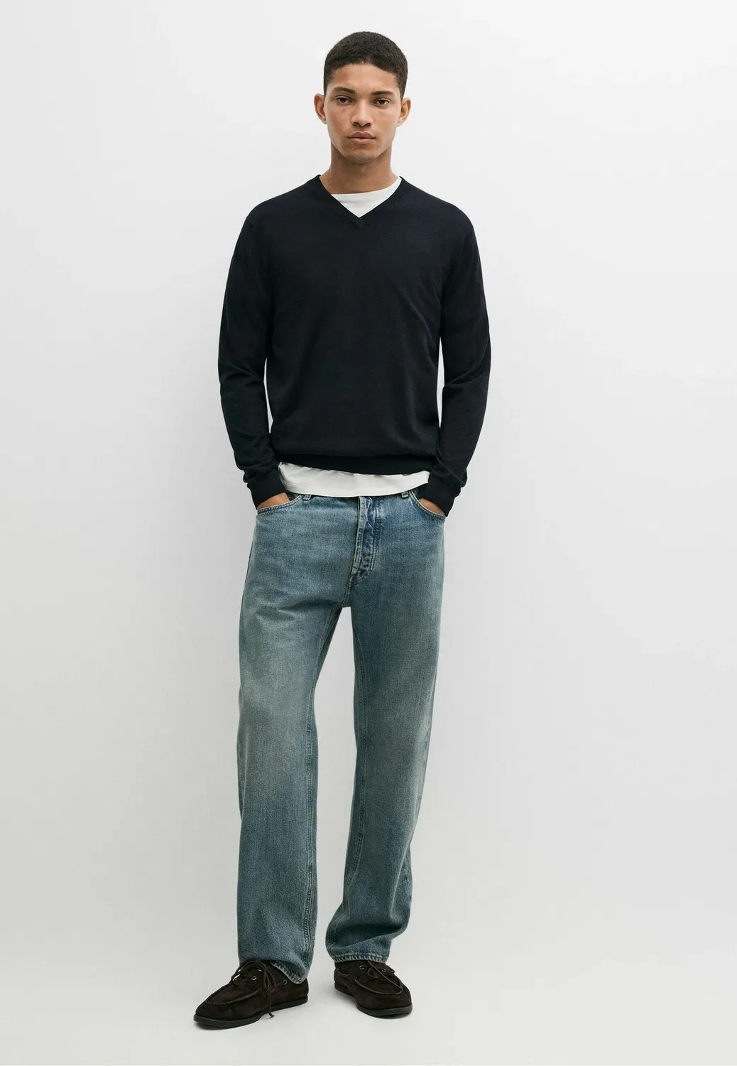 Вязаный свитер с V-образным вырезом Massimo Dutti, Dark Blue — фото 2