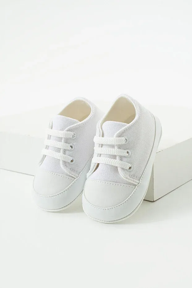 Детские ботинки для новорожденных с шнуровкой First step anti-skid sole linen lace-up comfortable baby shoes booties Yummy Kids, White