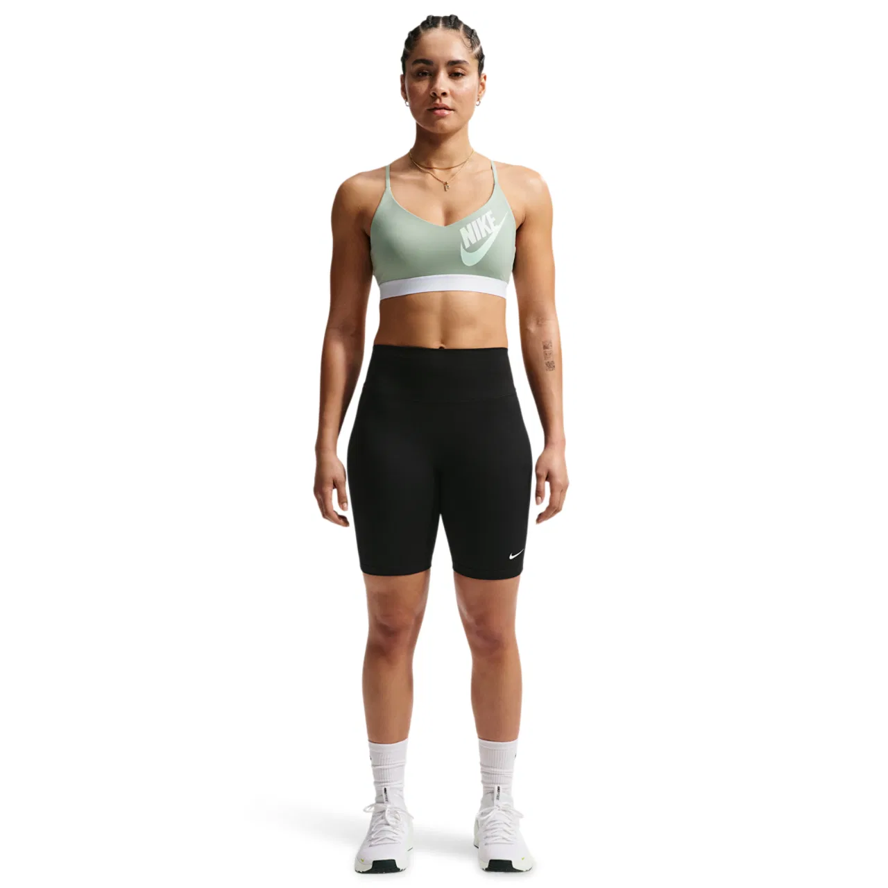 Женский спортивный бюстгальтер Indy Logo Bra Nike, цвет White/Barely Green/Steam — фото 3