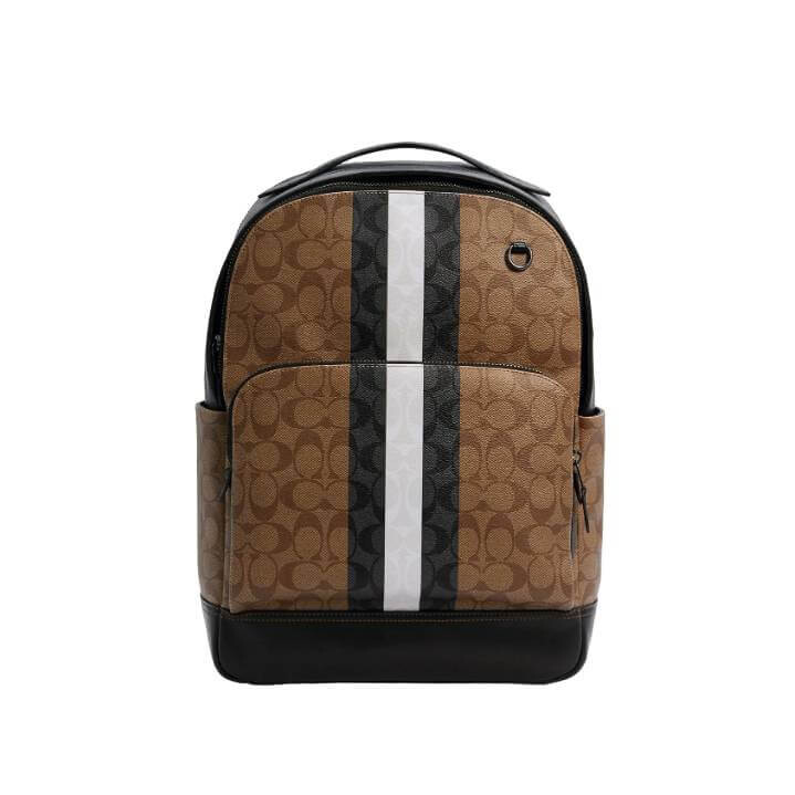 

Рюкзак Coach Outlet Graham In Blocked Signature Canvas With Varsity Stripe, бронзовый/хаки