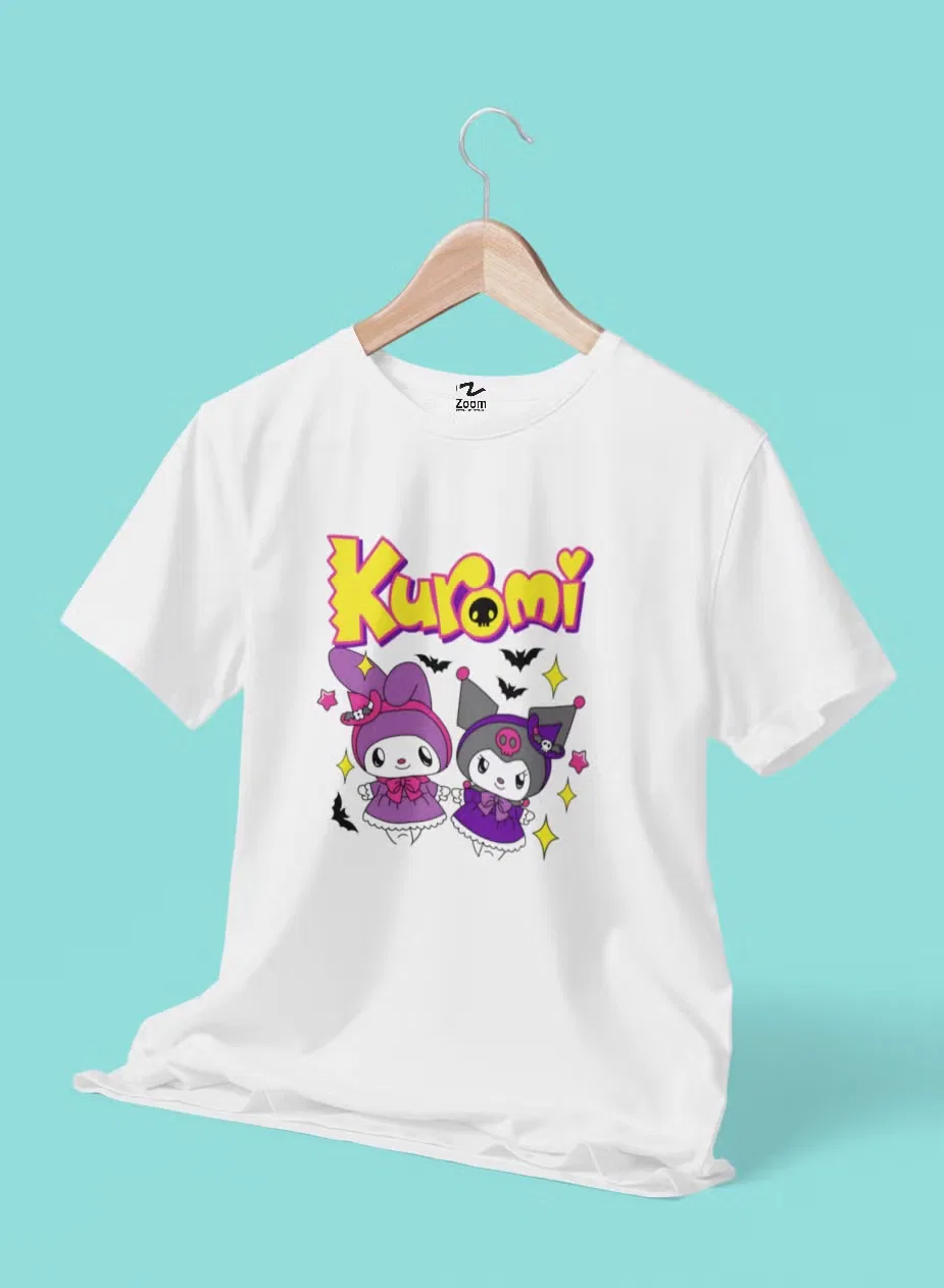 Футболка с принтом Kuromi with my melody для детей Zoom, белый