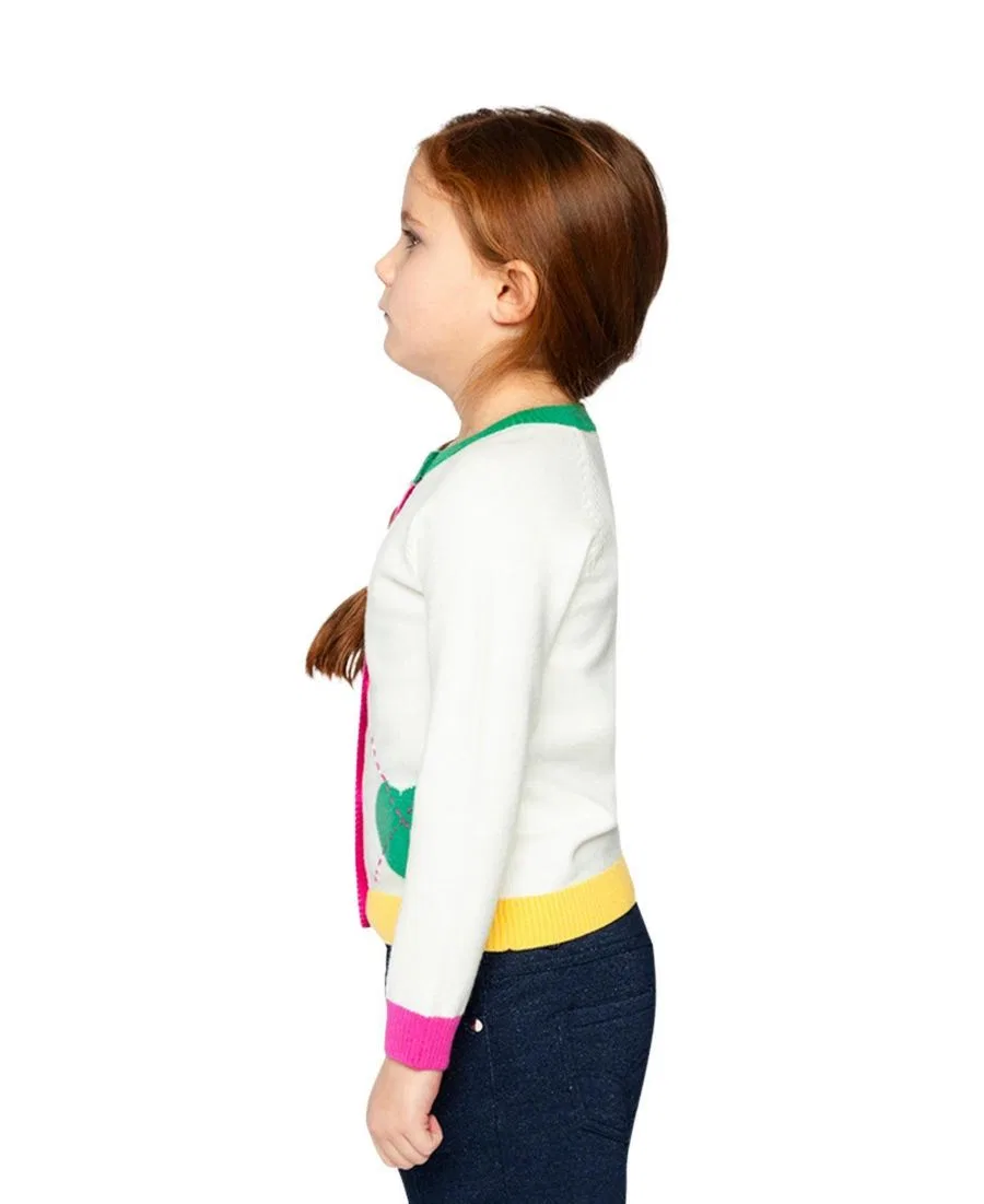 Детский вязаный кардиган с пуговицами и сердечками Ivy Kids Deux par Deux, Off-White Green And Pink — фото 3