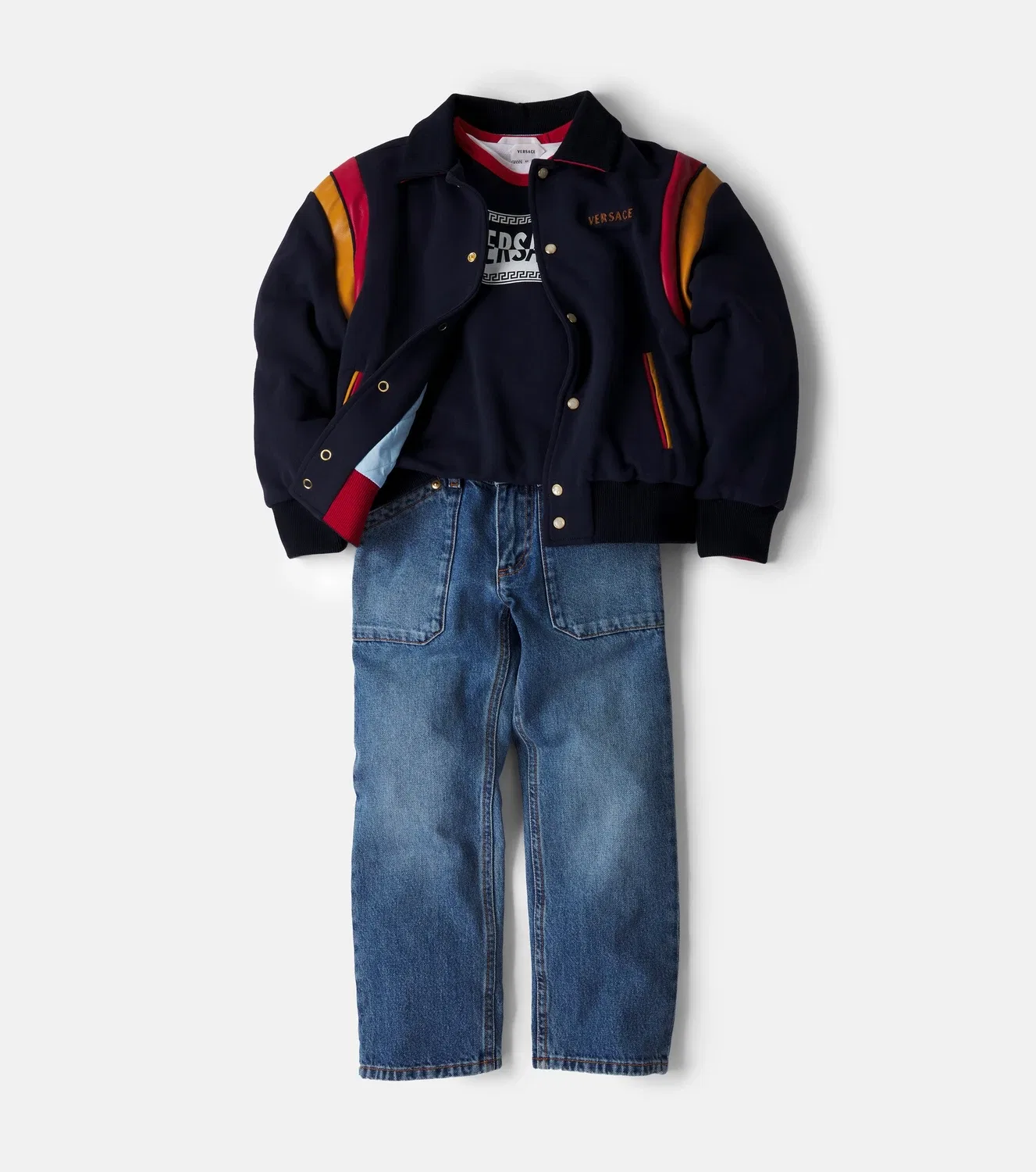 Легкая куртка-блузон хлопковая с логотипом Versace Kids, синий — фото 2