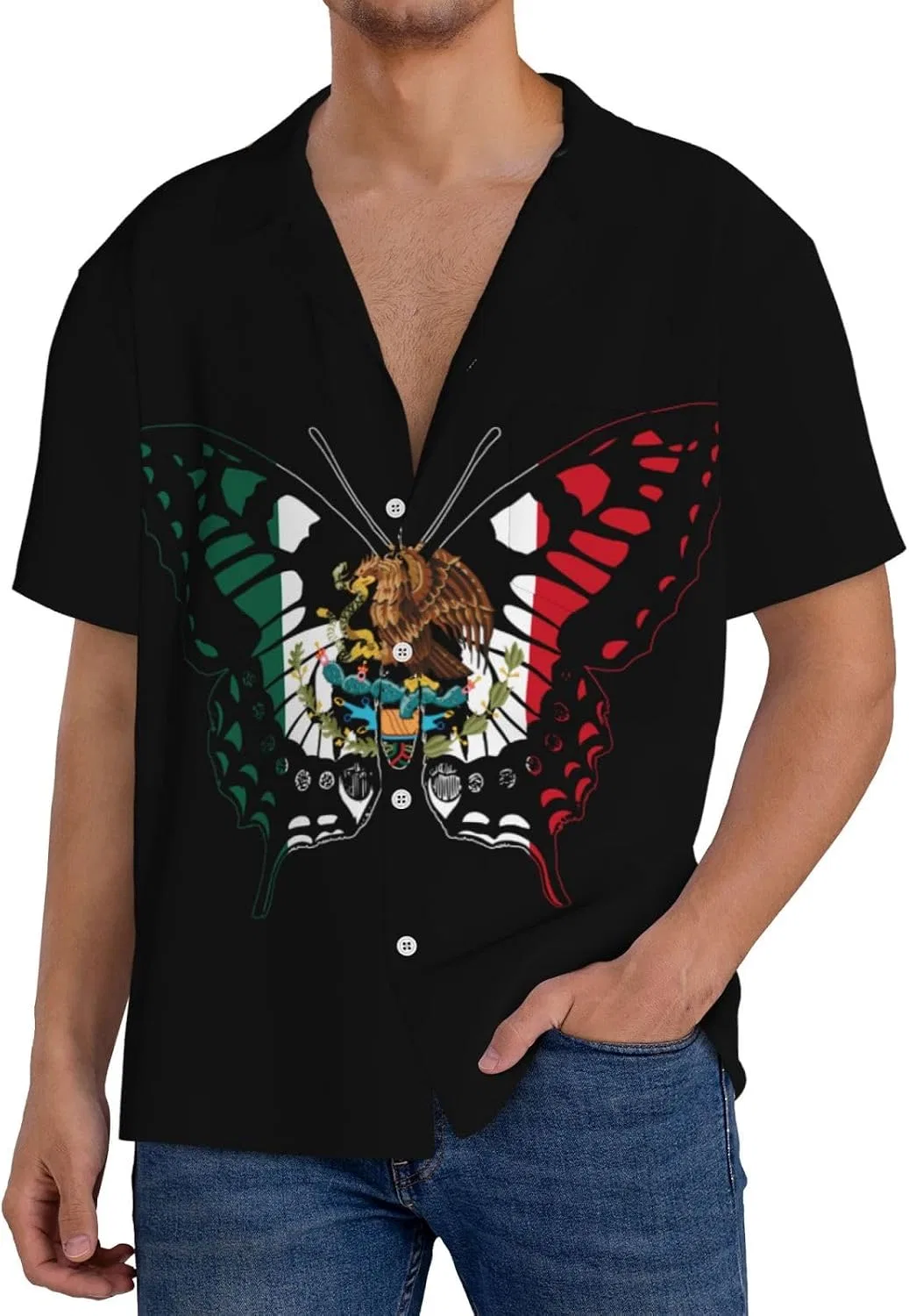 Мужская свободная рубашка с коротким рукавом Butterfly, Black