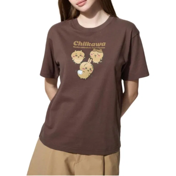 Женская футболка с принтом X Chiikawa 36 Brown, UNIQLO, Brown — фото 3