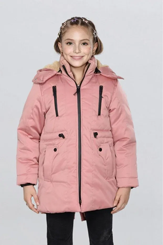 Детское зимнее пальто для девочек с длинным рукавом Arafım Butik, Pink — фото 2