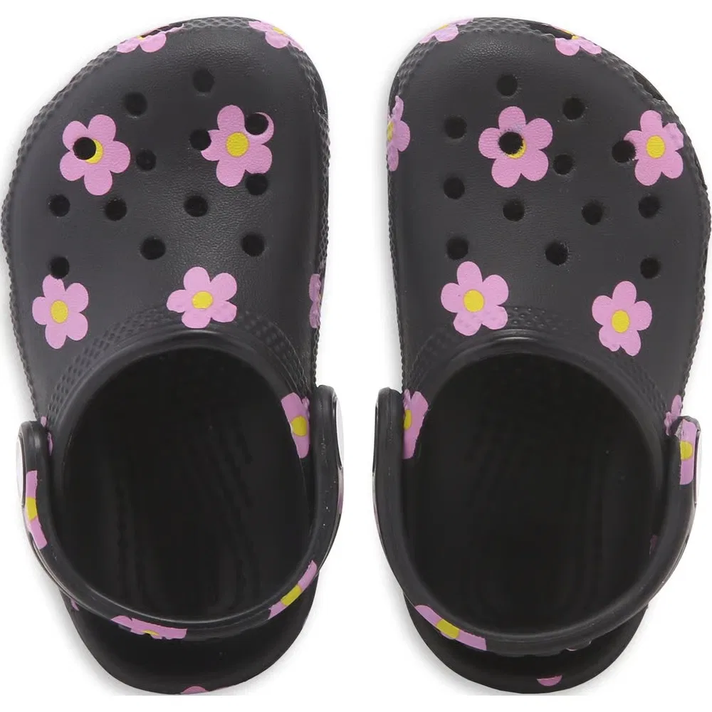 Детские классические сабо с графическим рисунком для малышей Crocs, Black Multi Flower — фото 4