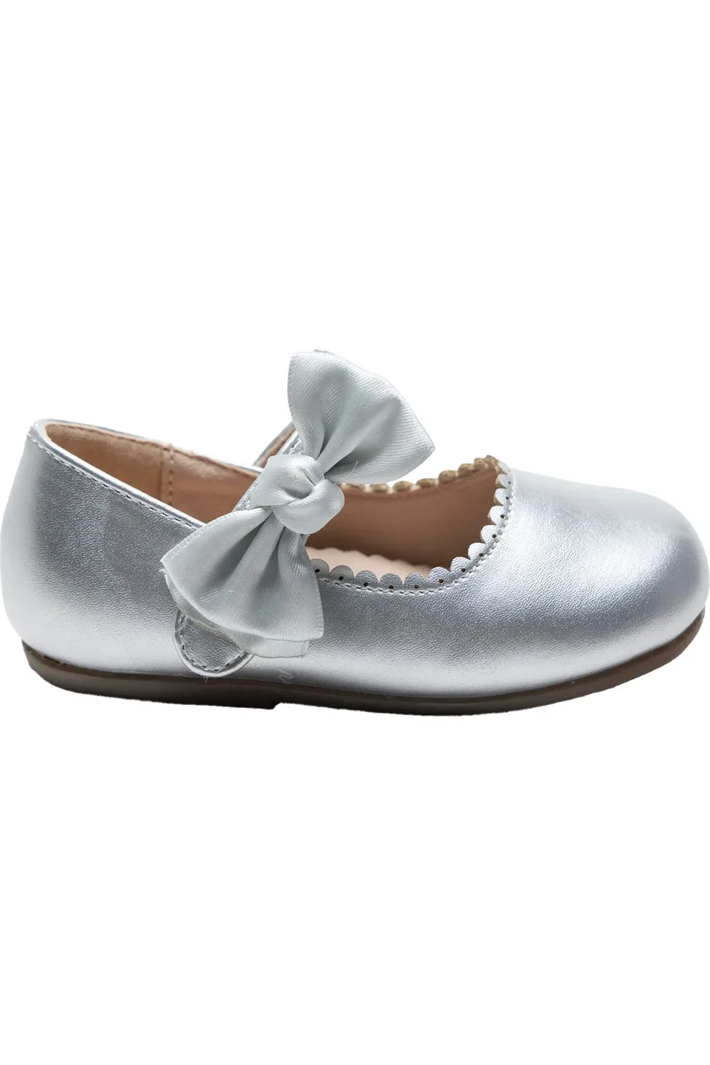 Детские туфли балетки с бантом Satin Elodie Rhinestone Bow Tulleen, Silver — фото 2
