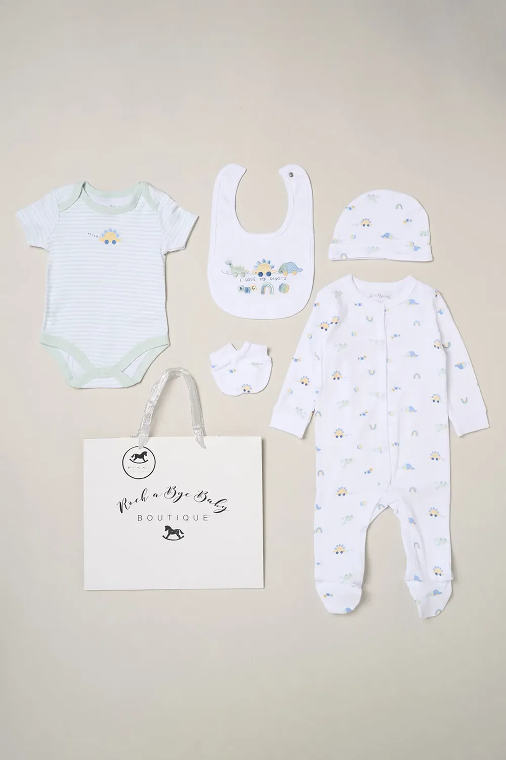 Комплект из 5 предметов с динозаврами Rock A Bye Baby, White