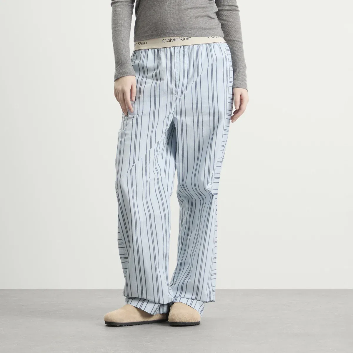 Пижамные брюки Calvin Klein Cotton Poplin Sleep Pant, Majorca Stripe Breezy Blue — фото 2