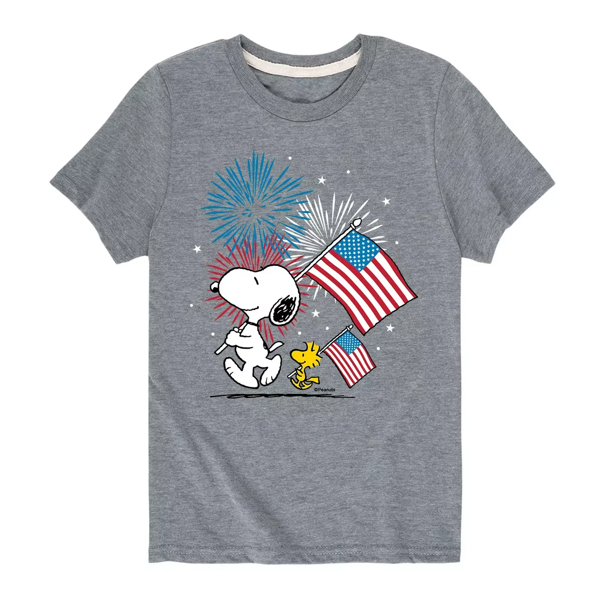 Детская футболка с принтом Snoopy Woodstock Flags Peanuts, Heather Grey