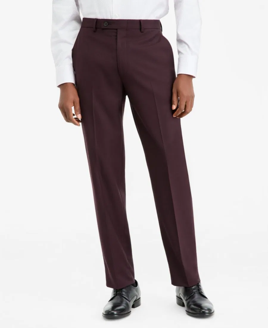 Брюки костюмные узкие из шерстяной смеси Slim Fit Calvin Klein, Burgundy — фото 4