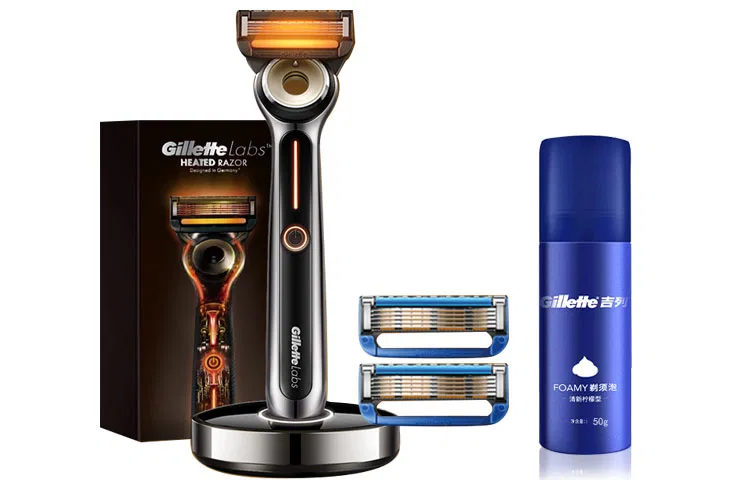 Мужской бритвенный станок с нагревом Gillette Warming Sensation Razor, с 1 ручкой, 2 сменными головками, 1 базой и пеной для бритья