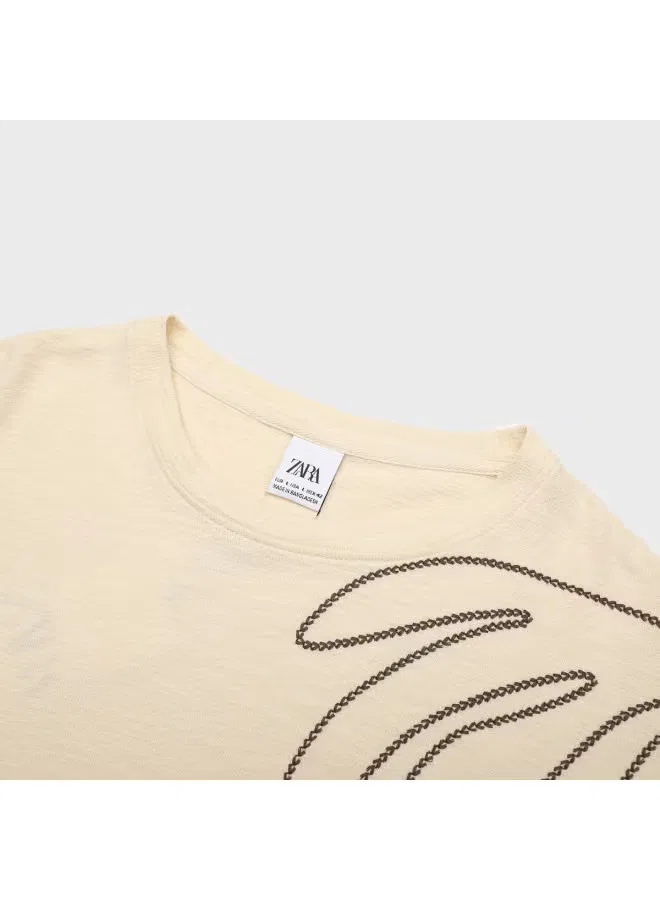 Футболка с вышивкой Zara, светло-желтый — фото 4