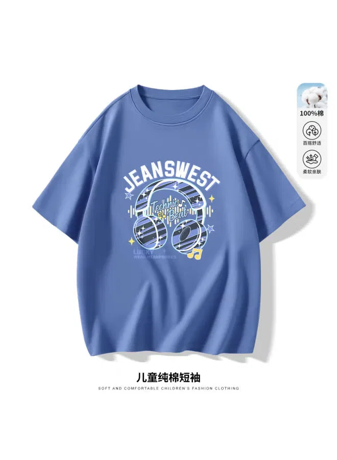 Футболка детская с принтом хлопковая Jeanswest, синяя — фото 2