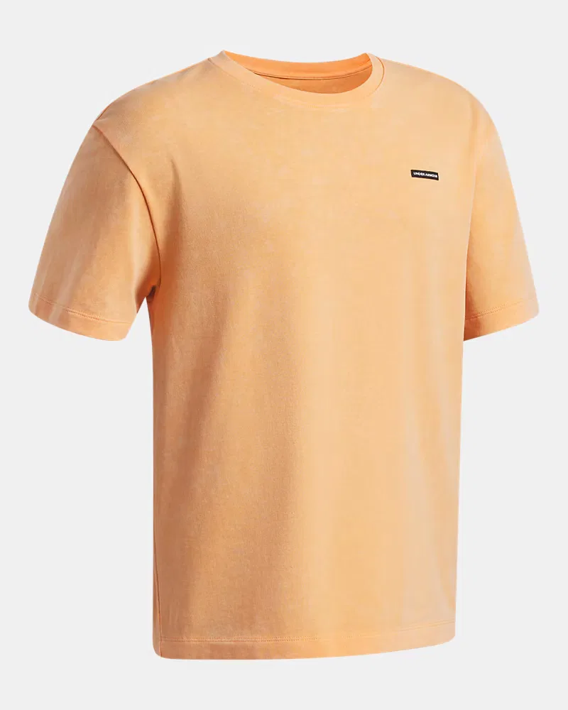 Футболка оверсайз для мальчиков с эффектом wash UA Heavyweight Wash UnderArmour, Orange Bloc/White — фото 3