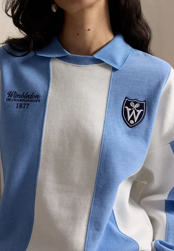 Свитер поло с полоской Wimbledon logo, Polo Ralph Lauren, Bristol Blue/Ceramic White, белый/синий — фото 4