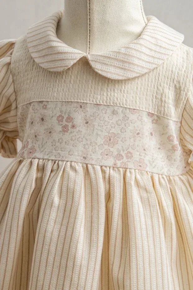 Детское платье для девочек с полоской Peter Pan collar Tongs Baby, Beige — фото 3