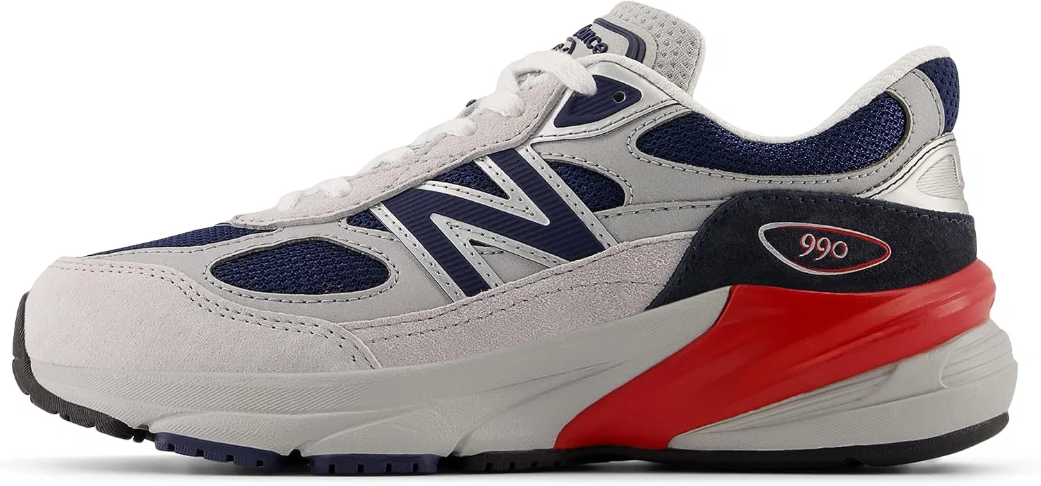 Детские кроссовки для девочек с водонепроницаемым верхом 990 V6 New Balance, Grey Matter/Team Red — фото 2