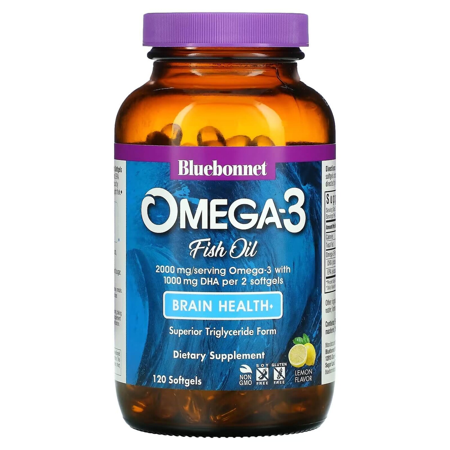 

Омега-3 для здоровья мозга Bluebonnet Nutrition лимонный вкус, 120 капсул