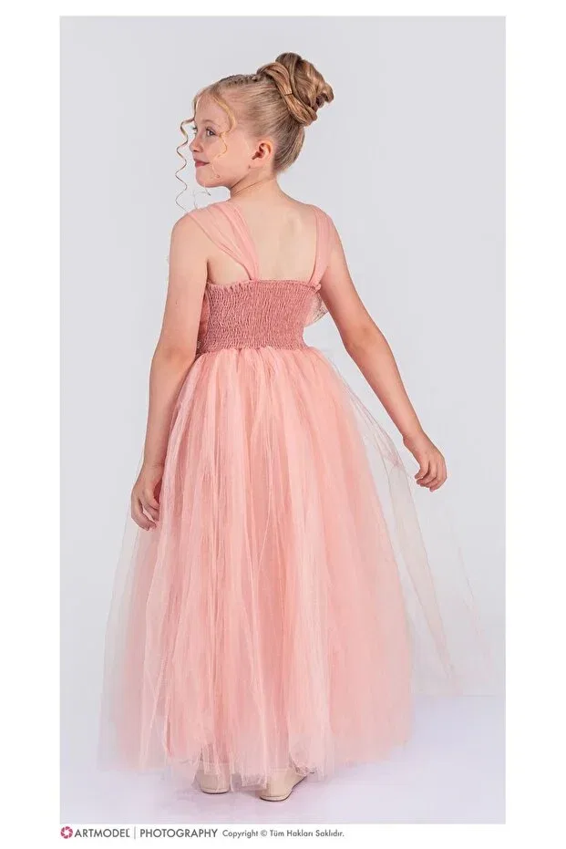 Детское платье для девочек на бретелях E.T.Ç baby stone belted ruffle detailed girl's dress Etç Baby, Salmon — фото 3