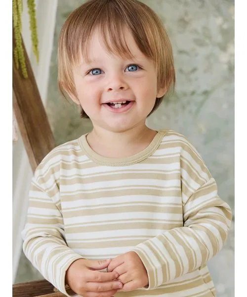 Детская футболка с длинным рукавомPima Cotton Double Stripe Hay/Cloud JAMIE KAY, Khaki
