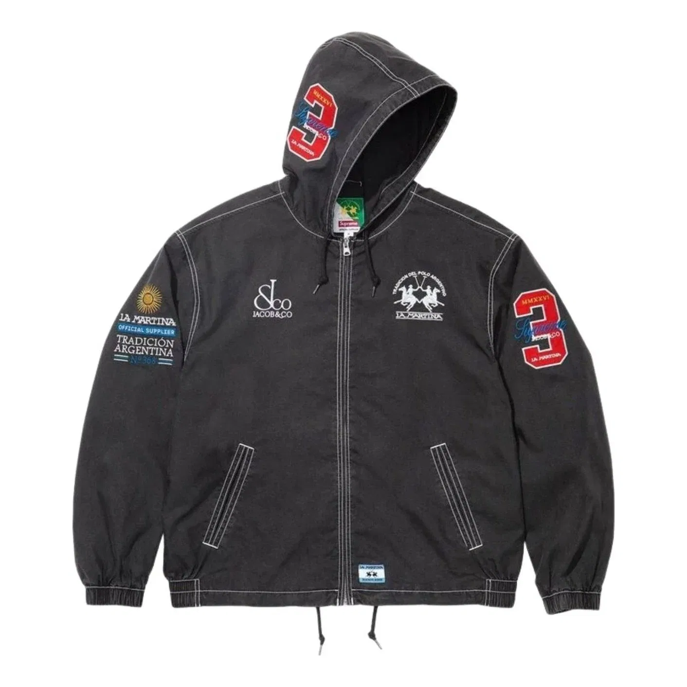 Мужская легкая куртка-ветровка с капюшоном Supreme x La Martina SS26 Lightweight Hooded Jacket, черный