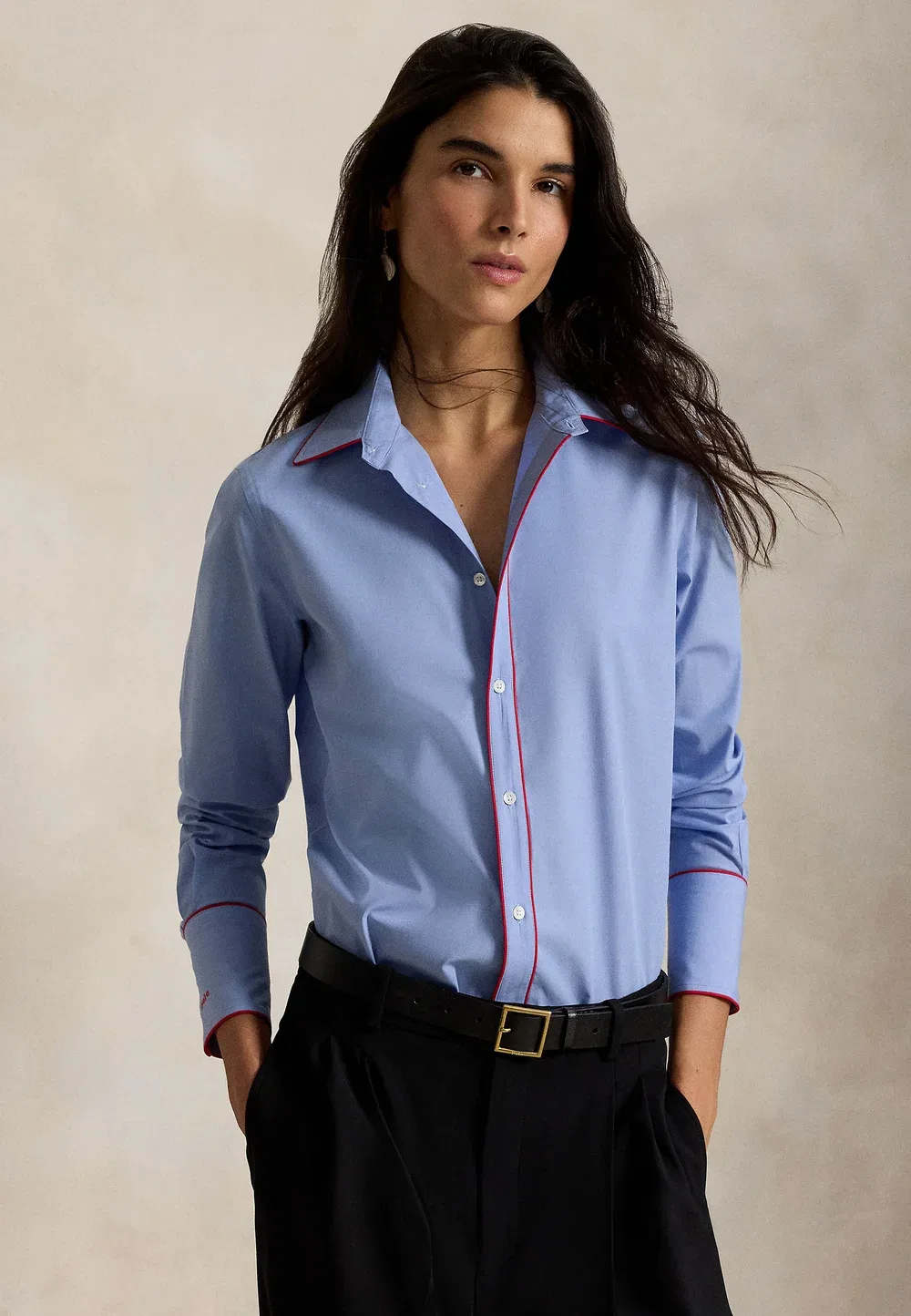 Эластичная хлопковая рубашка приталенного кроя на пуговицах Polo Ralph Lauren, Blue