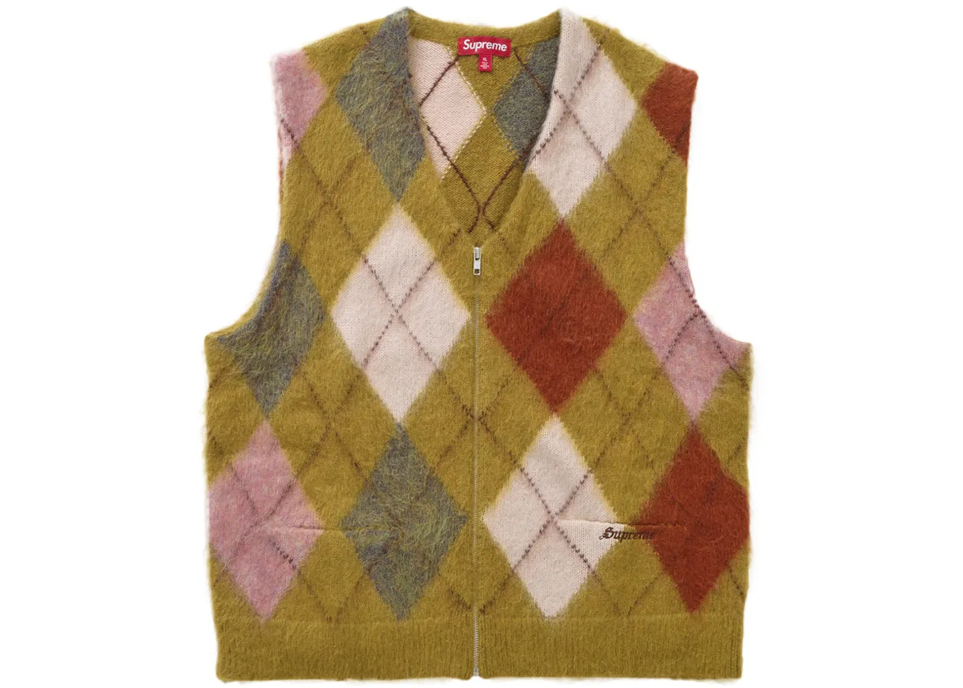 Мужской жилет с принтом Supreme Brushed Argyle Zip Up Vest, Olive