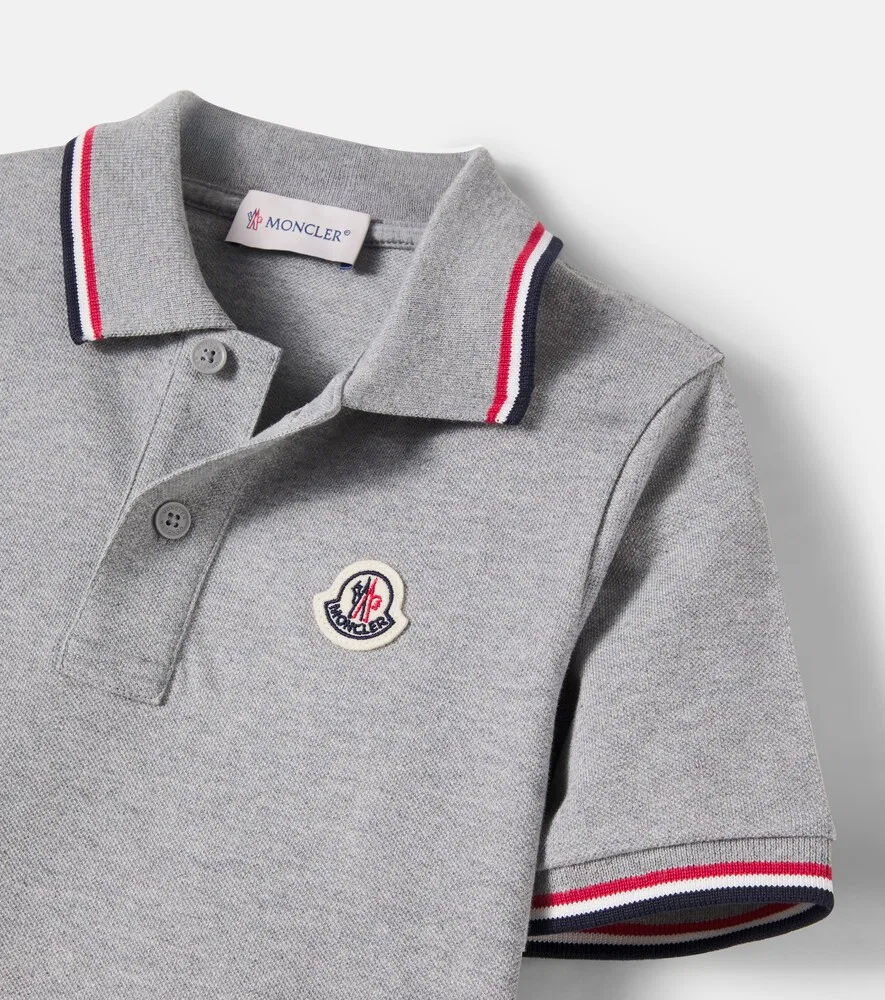 Поло из хлопкового пике с логотипом Moncler Enfant, серый — фото 4