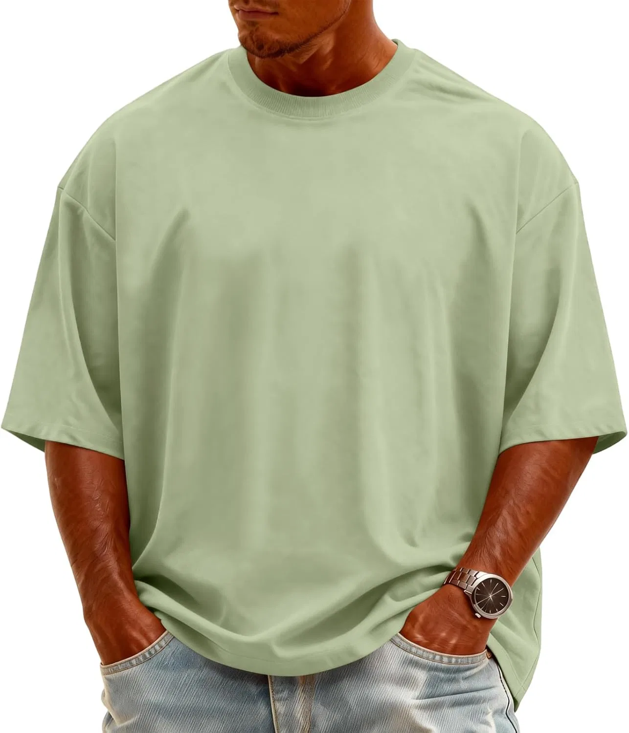 Мужская футболка оверсайз с круглым вырезом Generic, Light Green — фото 2