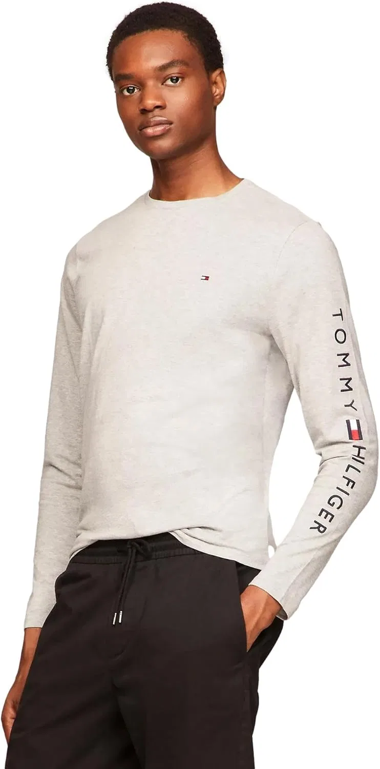 Мужская футболка с длинным рукавом с логотипом Tommy Hilfiger, Grey Heather