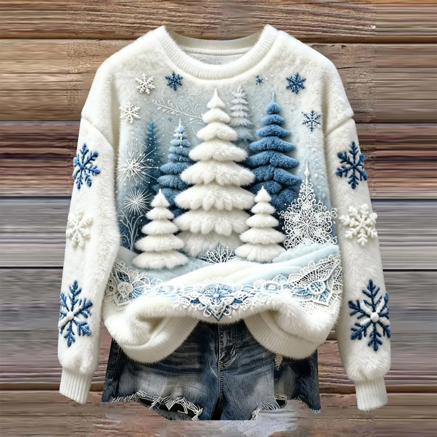 Женский свитшот с принтом Christmas Sweater, Za-white — фото 2