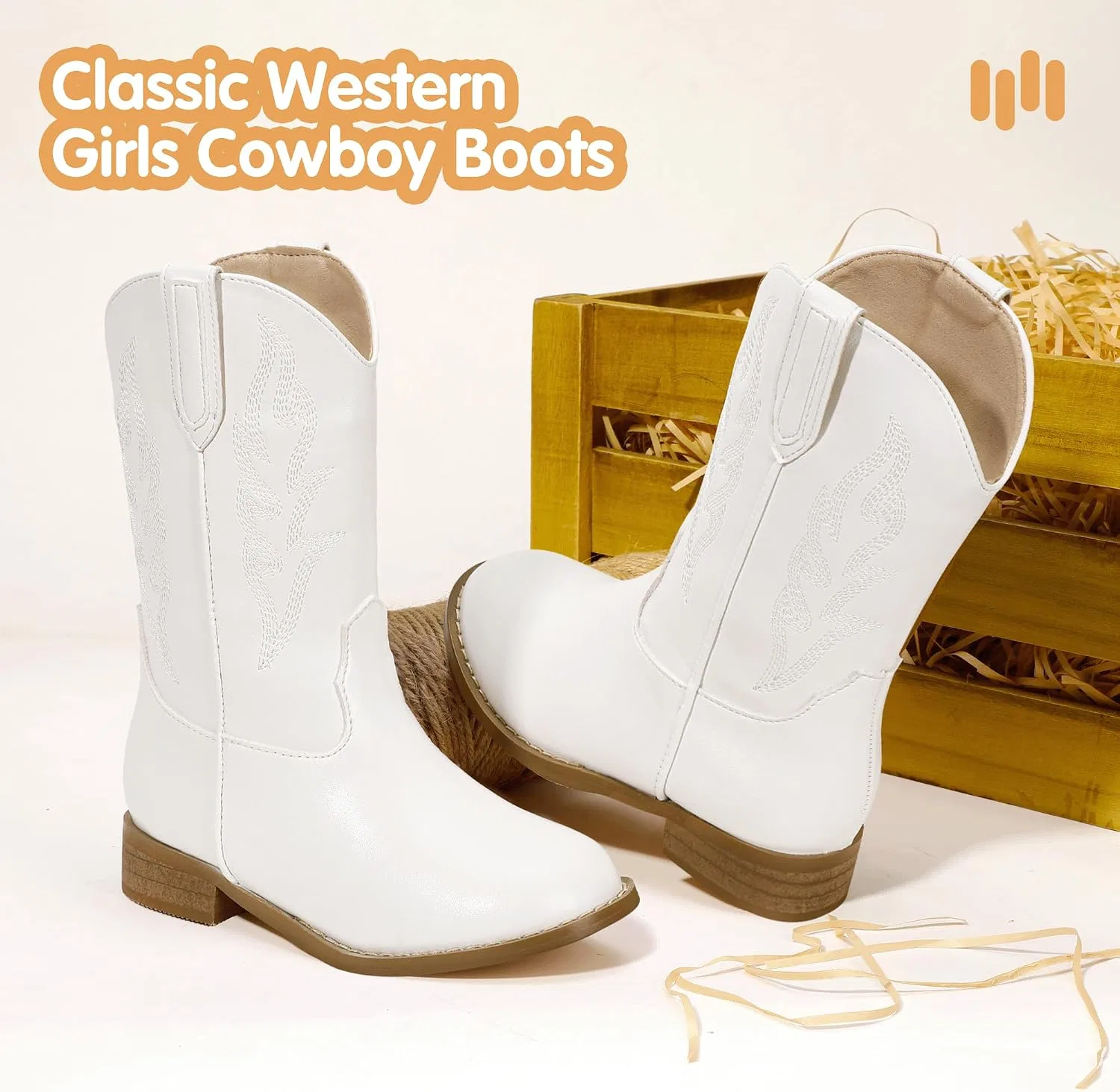 Детские сапоги для девочек с вышивкой Cowgirl Boots Hehainom, Whitepu — фото 4