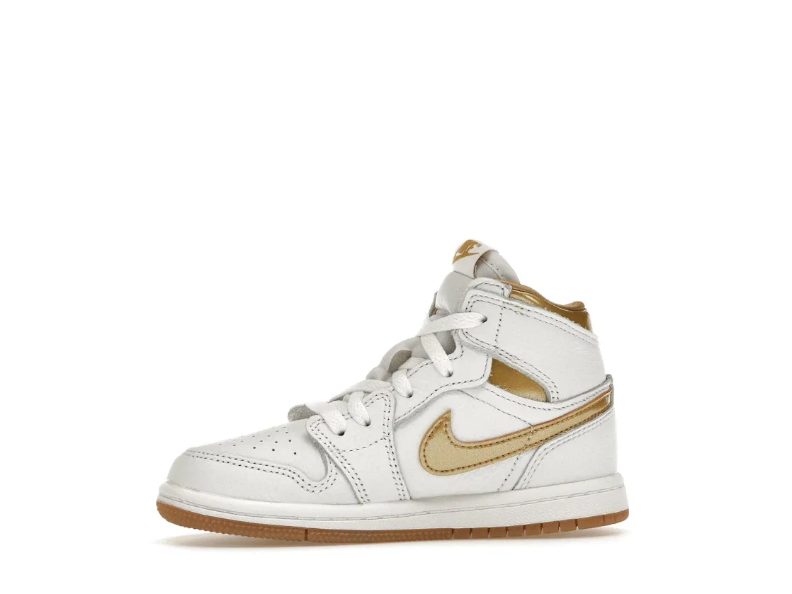 Детские кроссовки с высоким верхом Jordan 1 Retro High OG Jordan, White/Metallic Gold/Gum Light Brown — фото 3