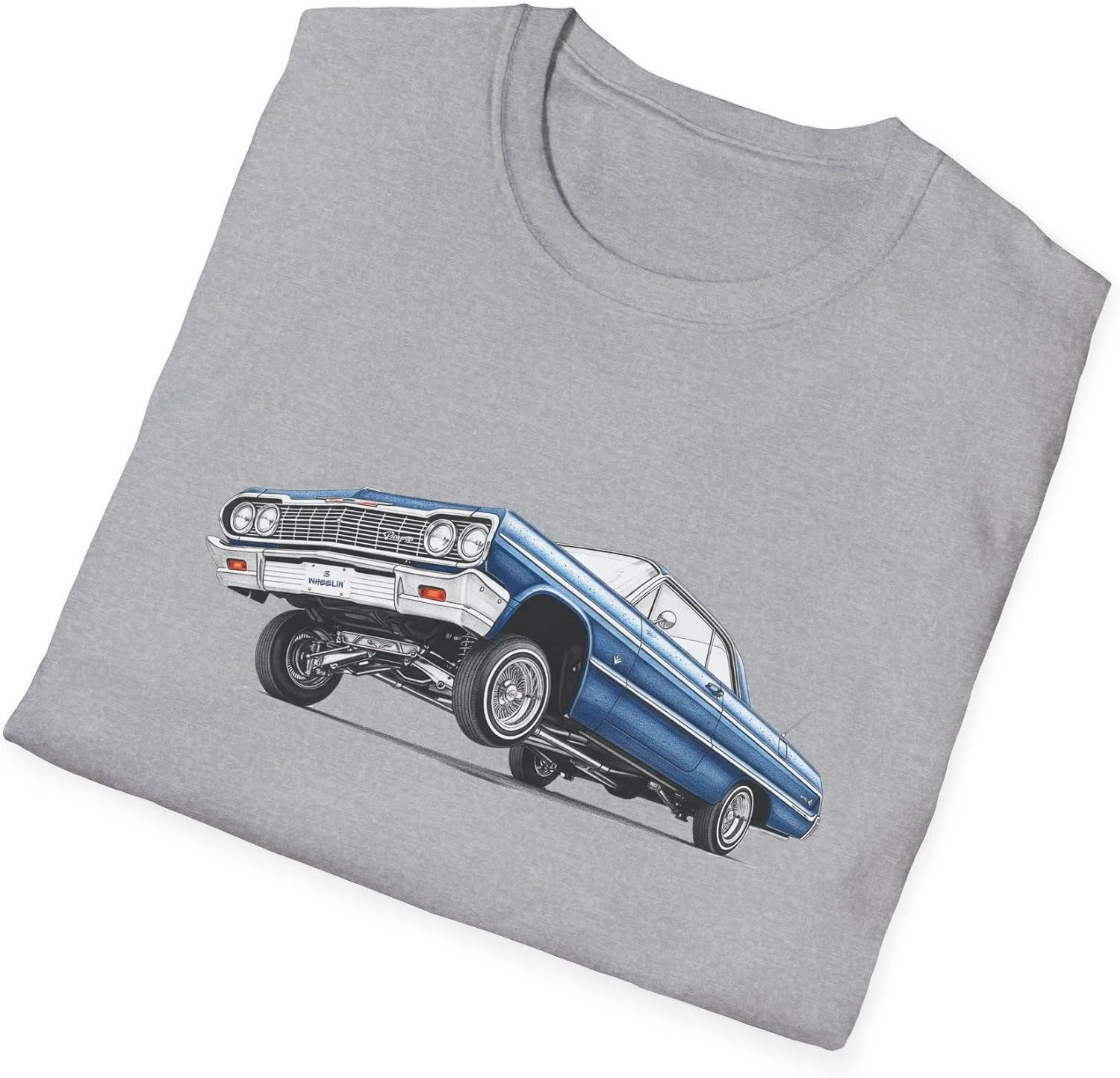 Мужская футболка с принтом 1964 Chevy Impala Gildan 64000, Sport Grey — фото 2