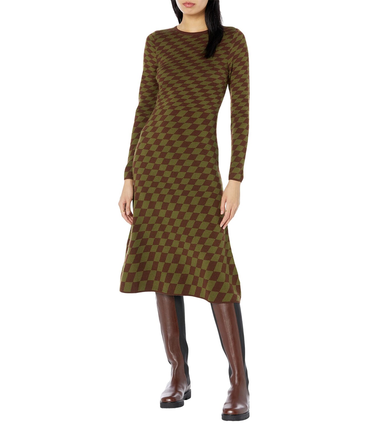 

Платье MOON RIVER, Grid Print Midi Sweaterdress