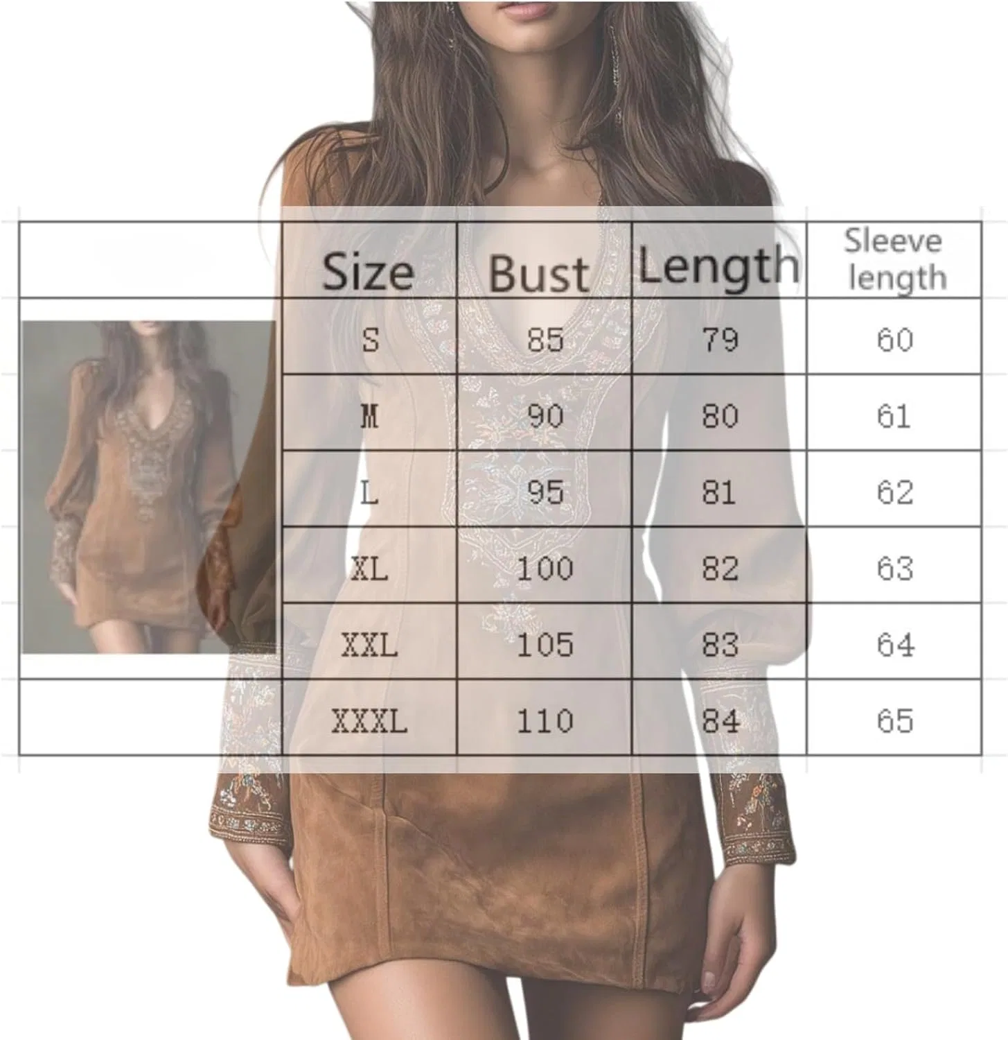 Женское мини-платье с вышивкой V-образным вырезом Boho Retro, Brown — фото 4