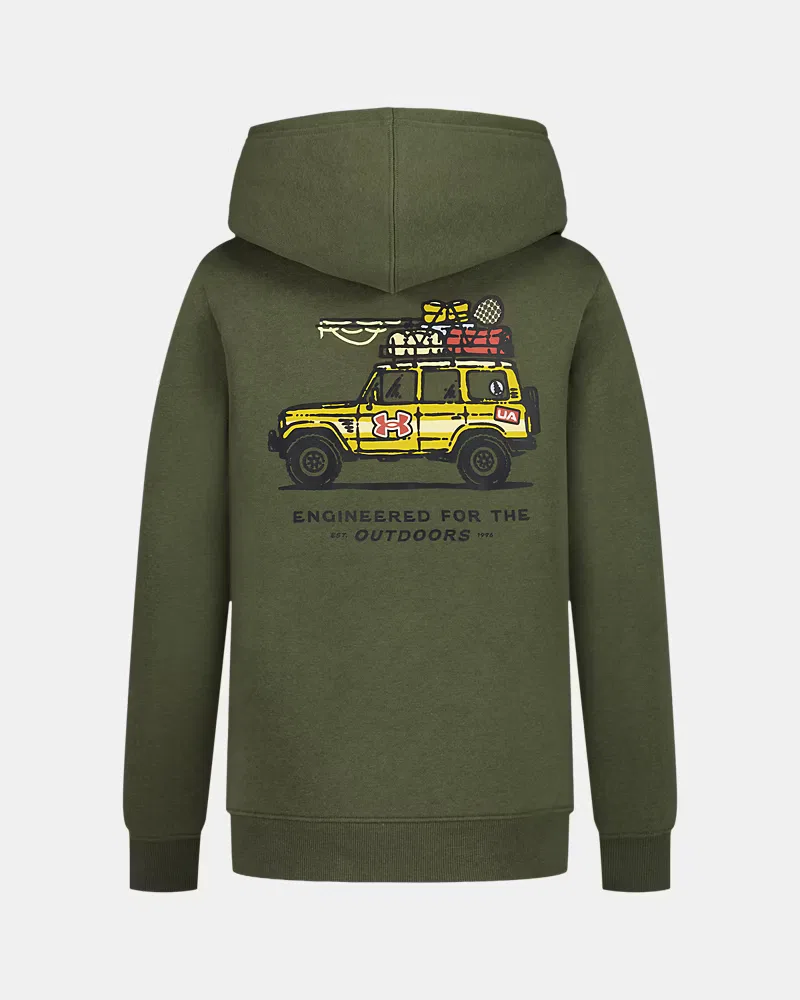 Худи из хлопкового флиса с капюшоном и кенгуру-карманом UA Alpine Explorer UnderArmour, Marine Od Green/Summit White — фото 3