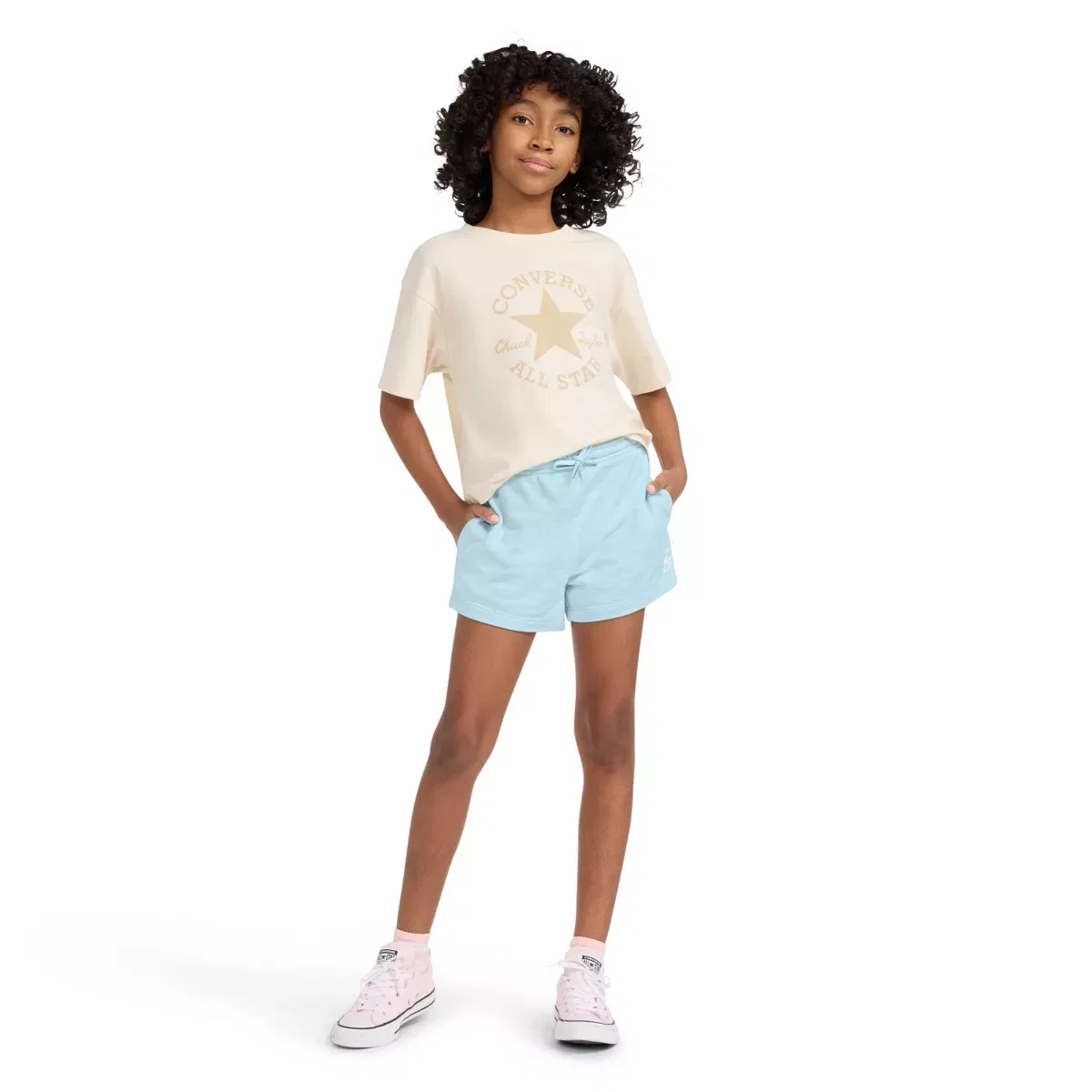 Детские шорты для девочек из футера с принтом Converse GIRLS BOTTOMS, Light Blue — фото 3